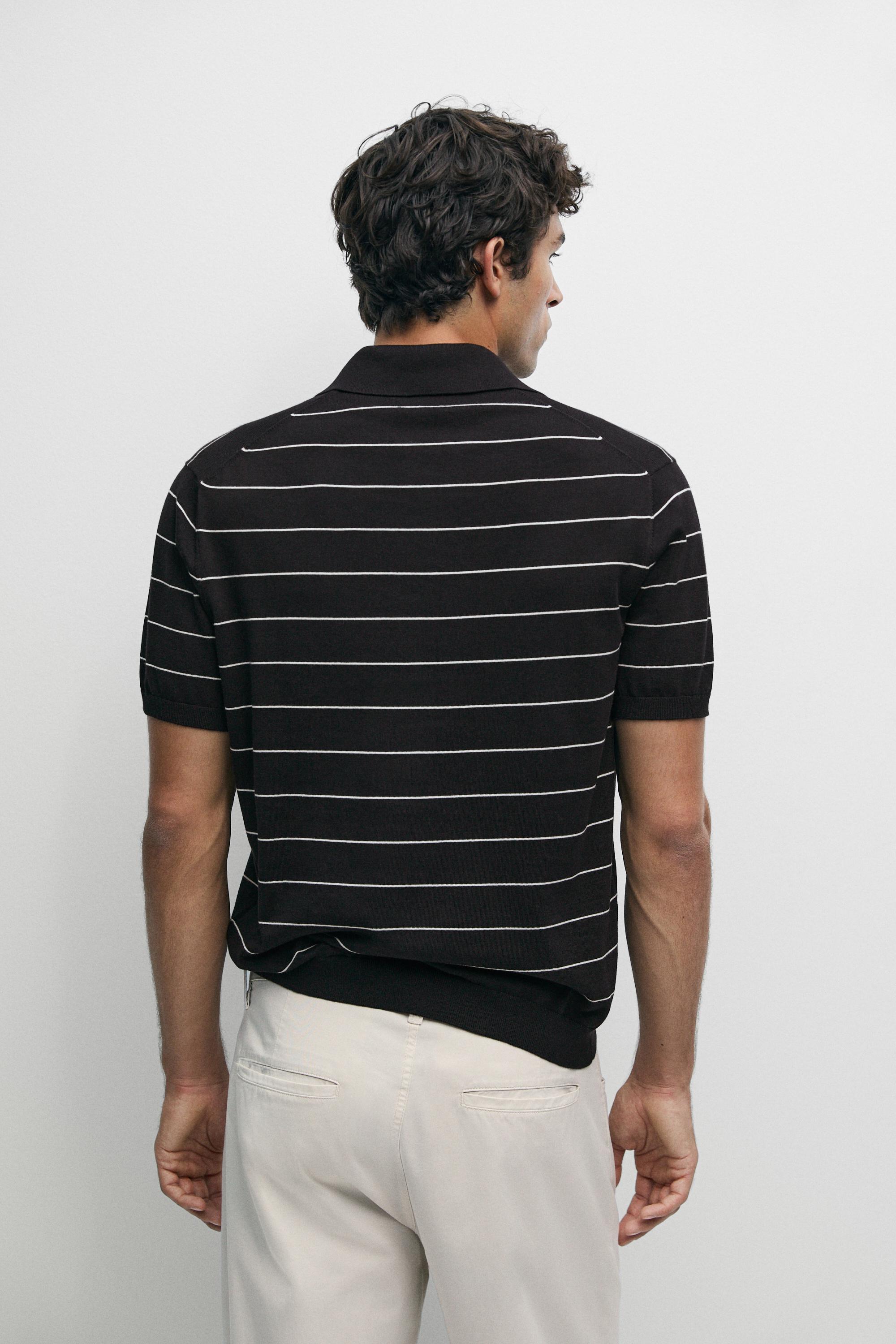 100% cotton striped knit polo sweater