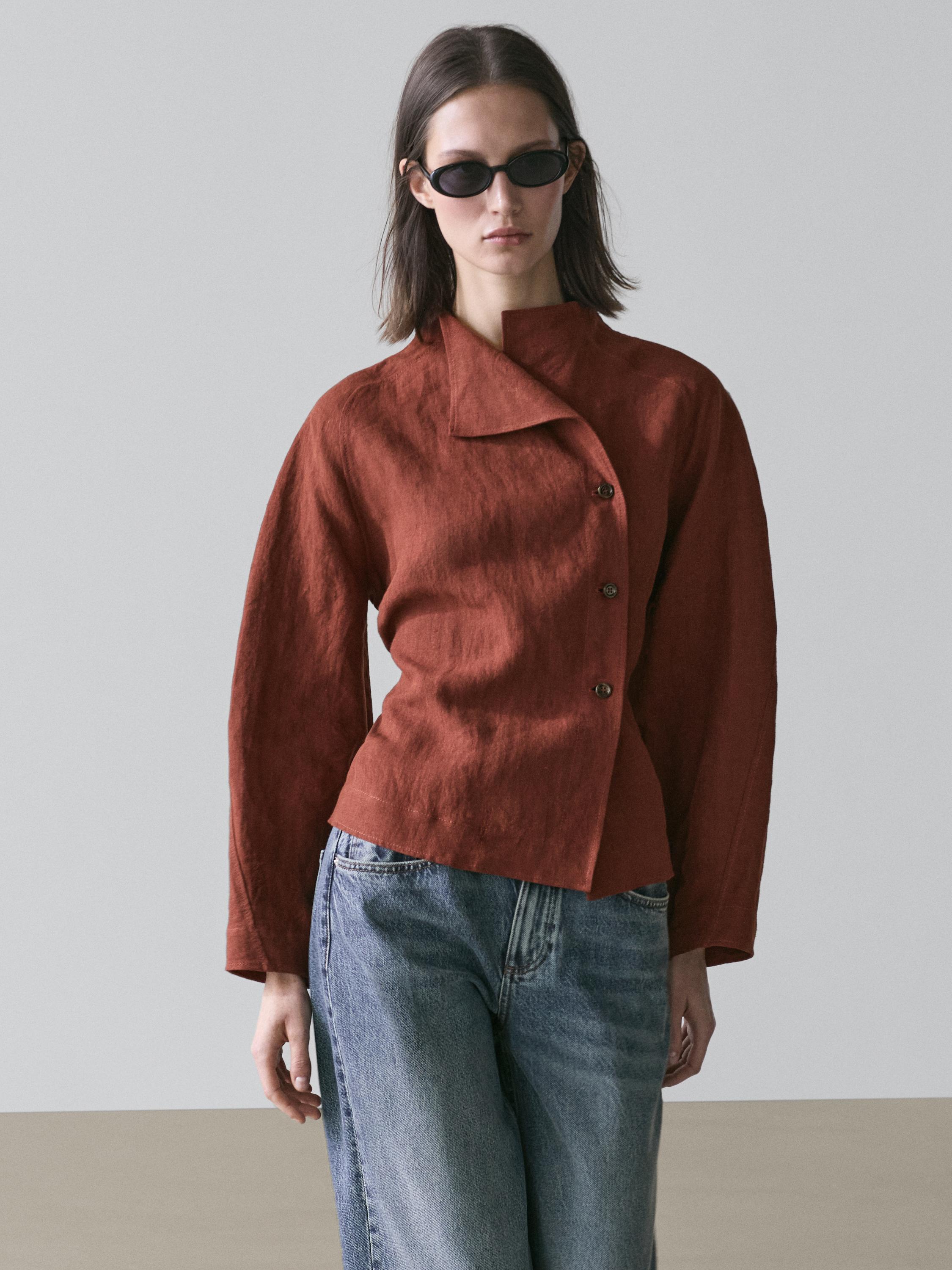 100% linen kimono with buttons and tie detail