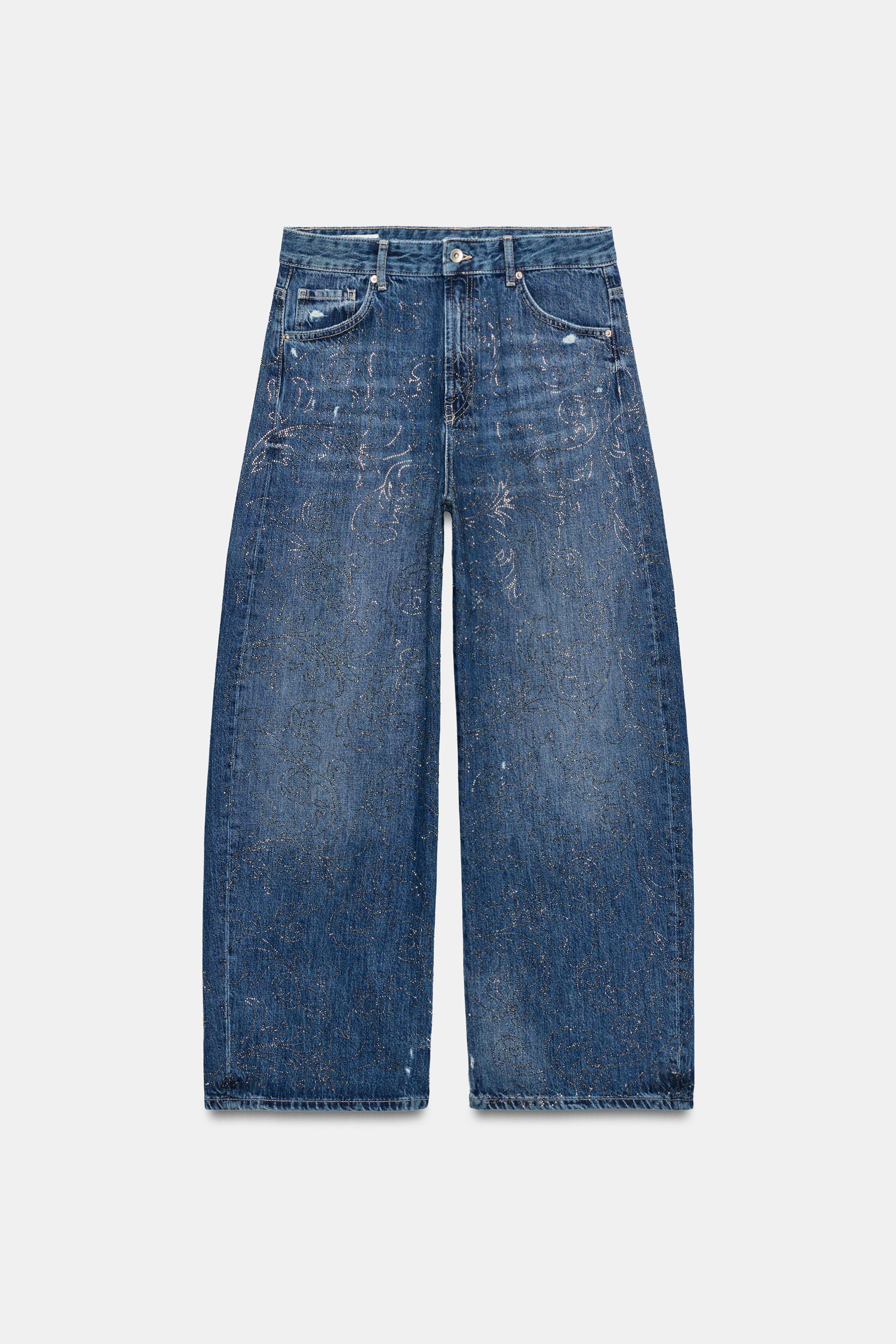 MID-RISE BAGGY RHINESTONE JEANS