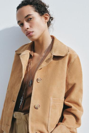 ZW COLLECTION LIMITED EDITION 100% 스웨이드 가죽 재킷 - Zara 샌드