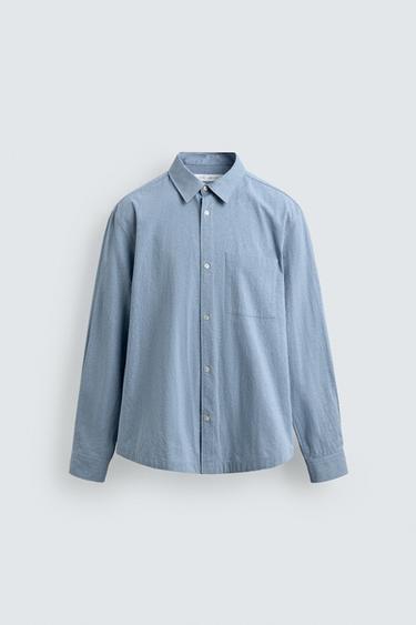TEXTURED SHIRT WITH POCKET - Sky blue by Zara - Image 6