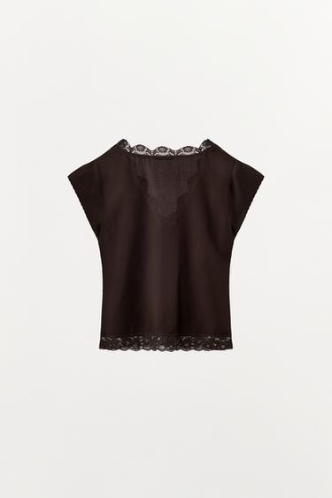 TOP 100% LYOCELL AVEC DENTELLE - Marron de Zara - Image 5