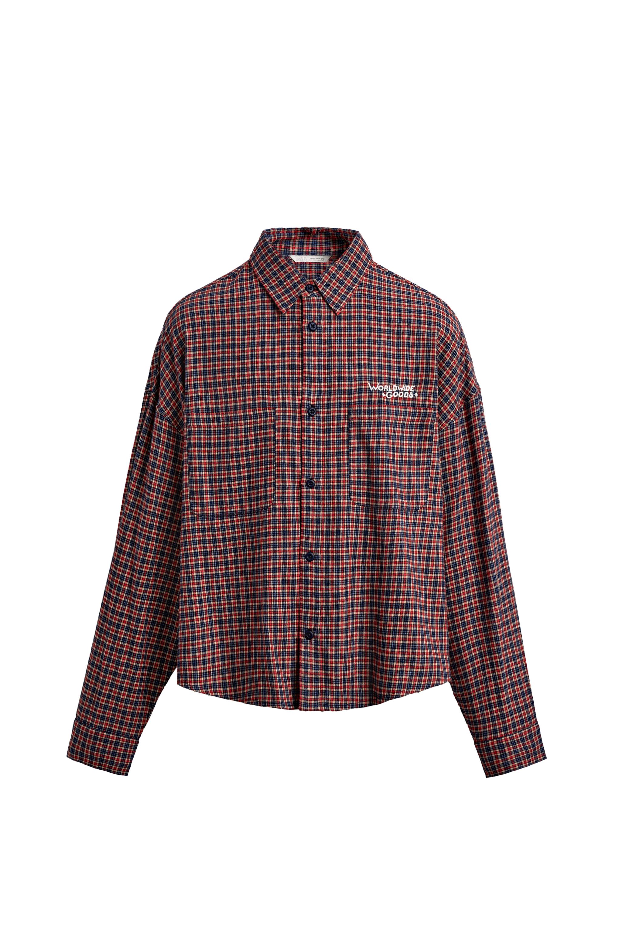 EMBROIDERED PLAID FLANNEL SHIRT - White / Green | ZARA United States