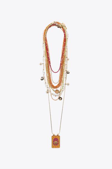 Zara 7-PACK BEADED MEDALLION PEARL NECKLACES - Golden