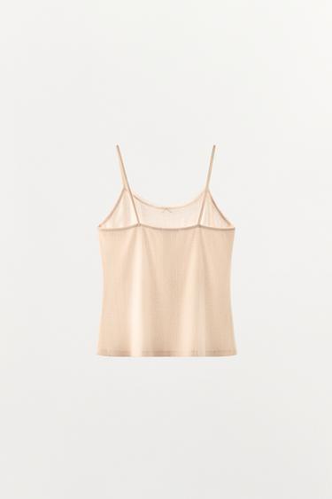 TOP À BRETELLES POINTELLE ET NŒUD - Rose pâle de Zara - Image 3