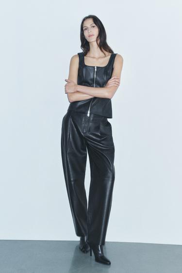 ZW COLLECTION LEATHER-EFFECT ZIP-UP TOP - Black by Zara - Image 0