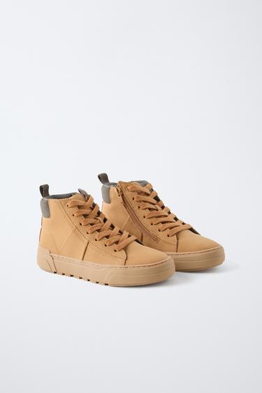 Zara HIGH-TOP SNEAKERS - Brown