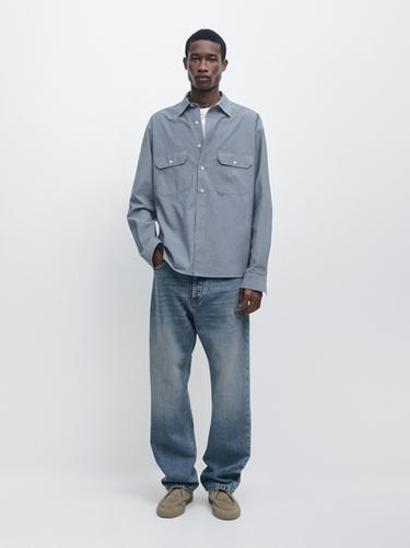 Zara Regular fit denim shirt with pocket details - Sky blue - Image 0