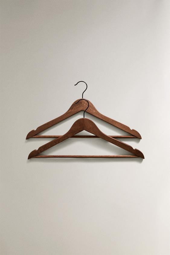 PACK OF WOODEN FINISH SHIRT HANGERS (PACK OF 2) - Dark brown by Zara - Image 0