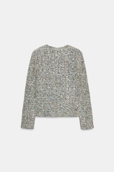 TOP PAILLETTES MANCHES LONGUES - Vert clair de Zara - Image 4