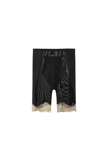 POLYAMIDE BLEND LACE SHORTS - Black by Zara