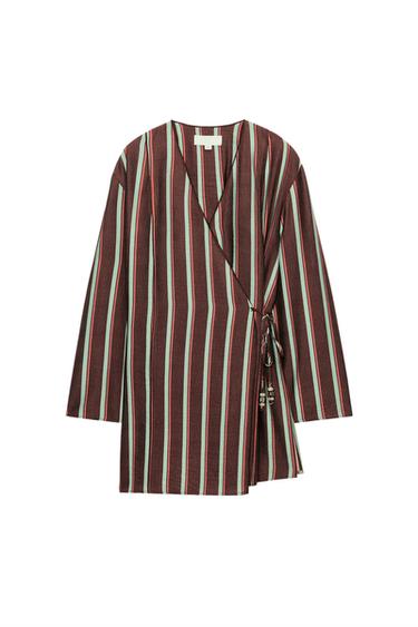 CHAQUETA CRUZADA RAYAS - Rayas marrones de Zara