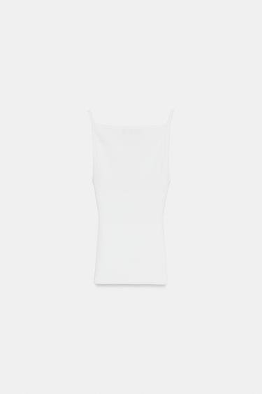 RIBBED KNIT HALTER TOP - White by Zara - Image 6