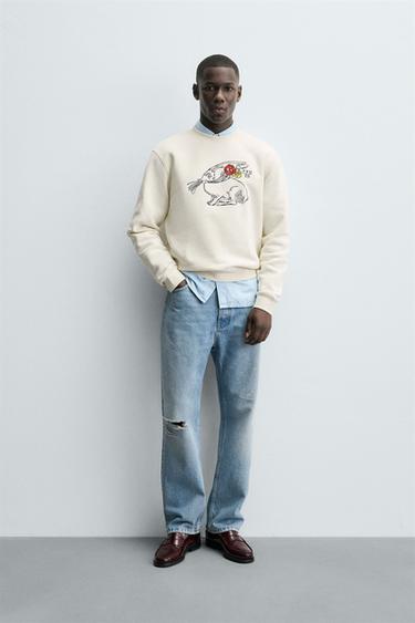 SUDADERA BORDADO CONEJO - Blanco roto de Zara