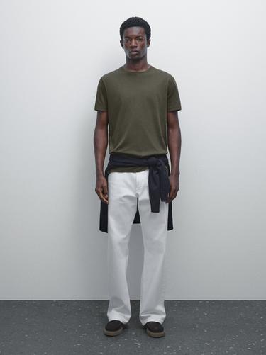 Camiseta 100% algodón mercerizado - Khaki de Zara - Imagen 0