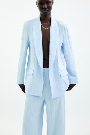 Zara OPEN WRINKLE-EFFECT BLAZER - Light blue