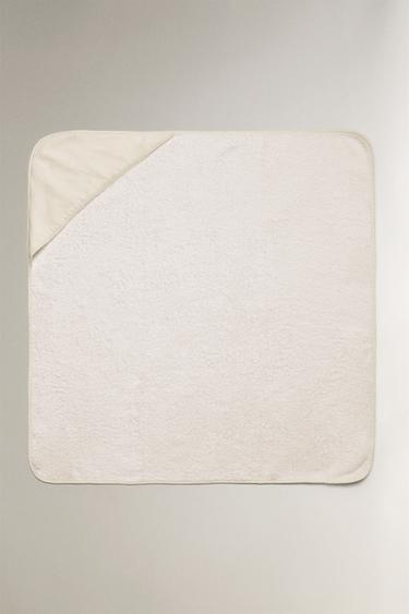 HOODED BABY TOWEL WITH FLORAL EMBROIDERY - Oyster-white by Zara - Image 3