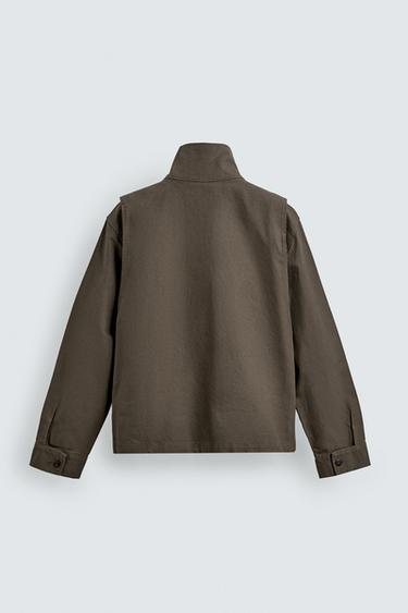 BLOUSON COUPE CARRÉE EN TOILE DE COTON - Kaki foncé de Zara - Image 7