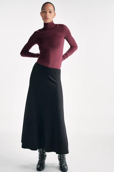 KNIT FLARED MIDI SKIRT - Black by Zara - Image 2