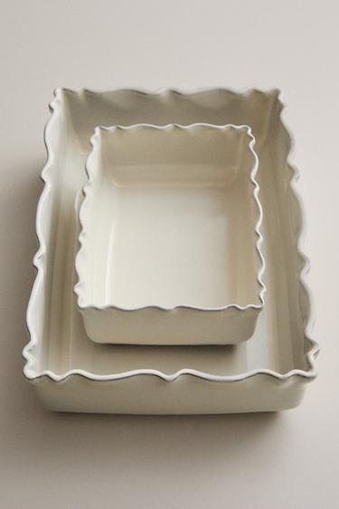 TEXTURED EARTHENWARE OVEN SERVING DISH - Grey / Beige by Zara