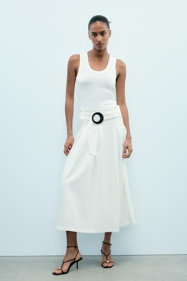 LINEN BELTED SKIRT - Oyster-white by Zara - Image 0