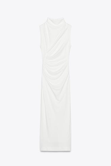 VESTIDO MIDI DRAPEADO - Blanco de Zara