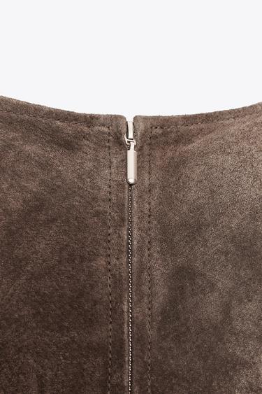 100% LEATHER MIDI DRESS - Khaki by Zara - Image 7