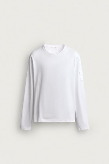 LONG SLEEVE T-SHIRT WITH POCKET - White by Zara