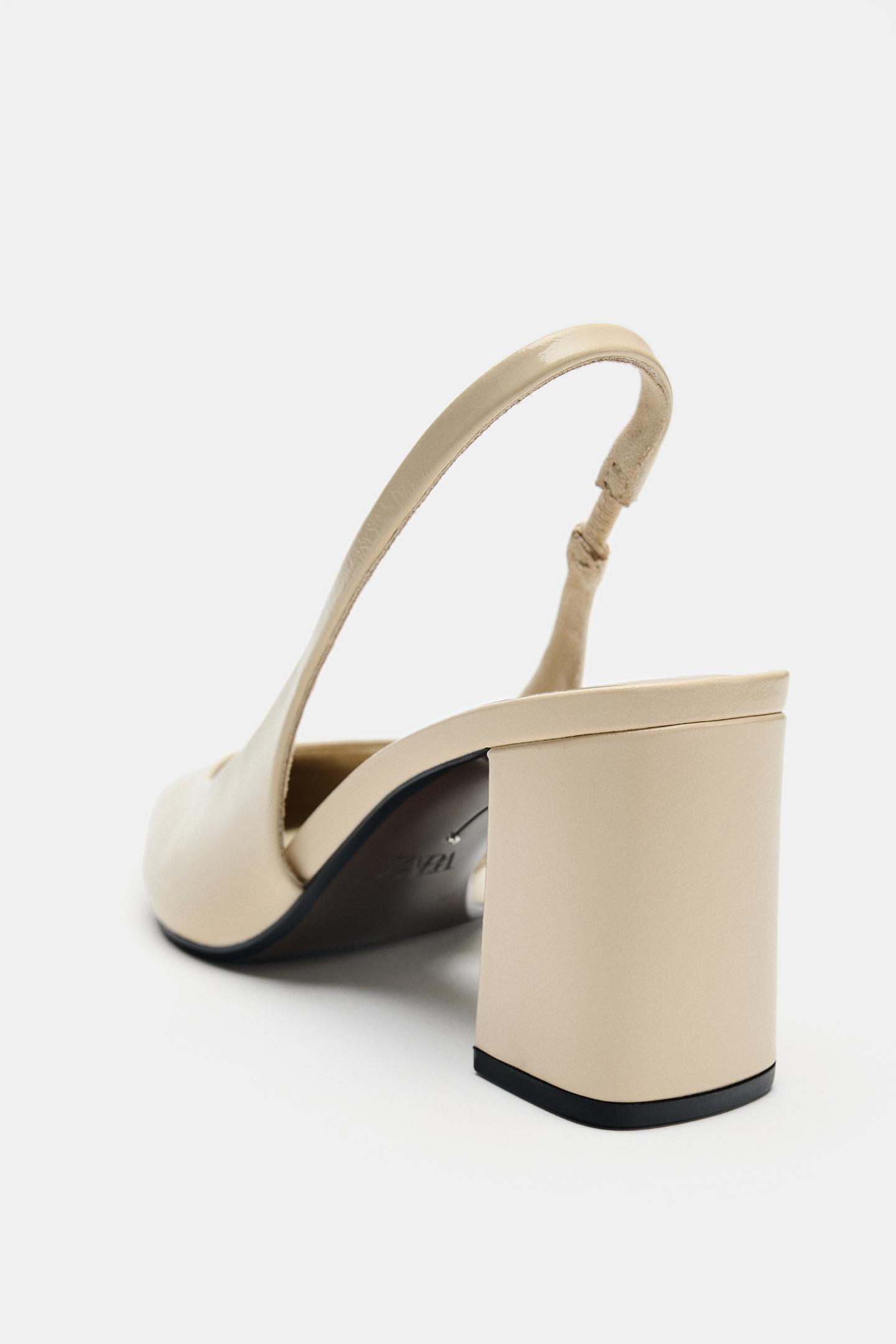 Женские туфли Zara Leather Slingback, цвет: Молочный белый — фото 6