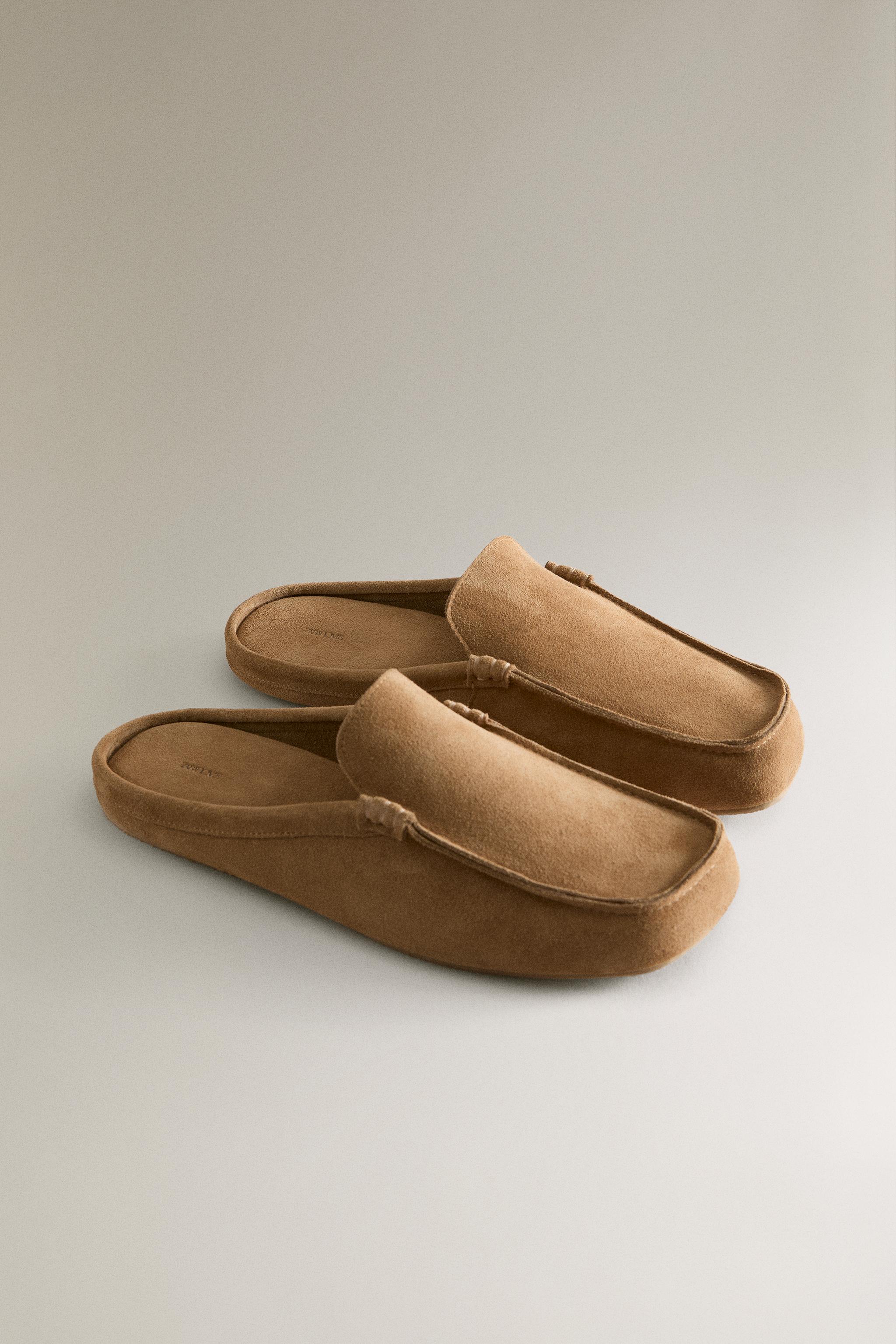 LEATHER MULE LOAFERS — Brown
