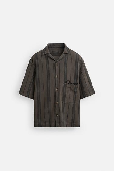 EMBROIDERED TEXTURED WEAVE SHIRT - Grey by Zara