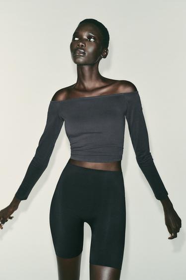 T-SHIRT ÉPAULES DÉNUDEES - Plomb de Zara - Image 1
