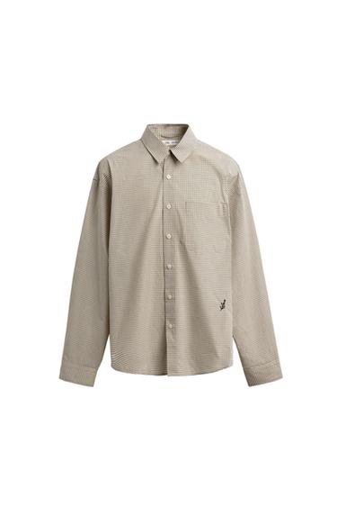 Zara EMBROIDERED PLAID SHIRT - Ecru
