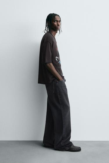 WASHED PRINTED KNIT T-SHIRT - Black by Zara - Image 3