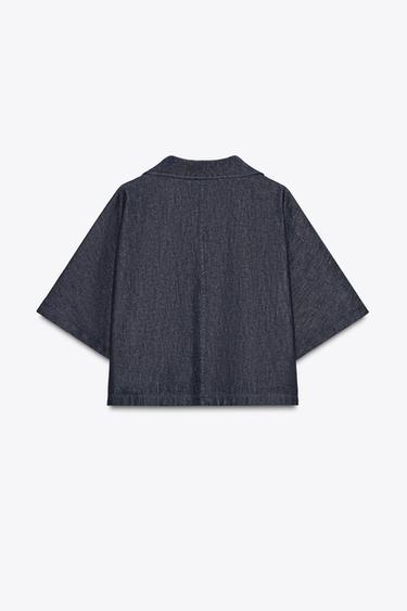 TRF DENIM SHIRT WITH POLO COLLAR - Dark indigo by Zara - Image 6
