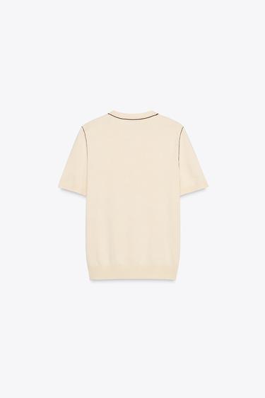 TOP EN MAILLE À MANCHES COURTES AVEC LISERÉS - Écru de Zara - Image 5