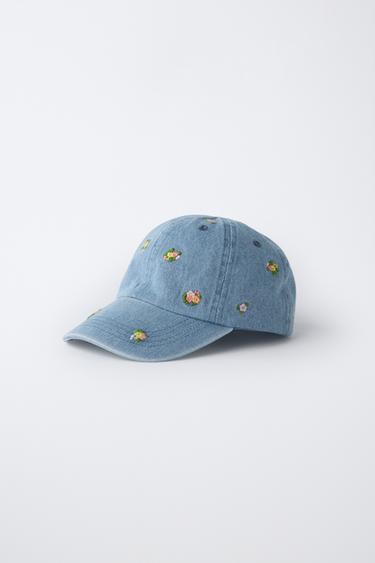 CASQUETTE EN DENIM À FLEURS BRODÉES - Bleu de Zara - Image 1