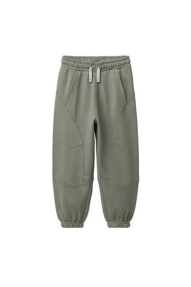 Zara CONTRASTING PIQUÉ BALLOON PANTS - Light khaki
