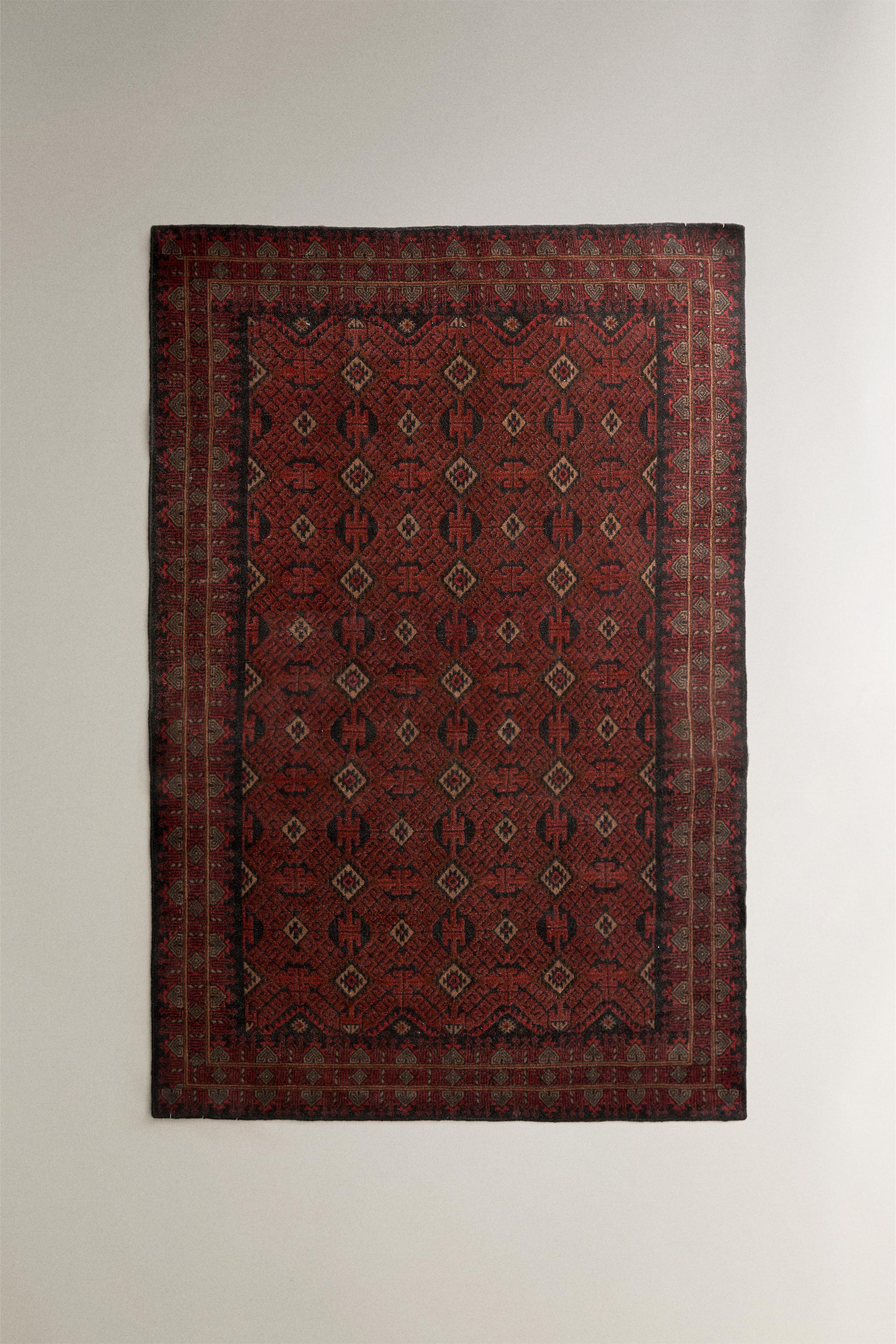 VINTAGE EFFECT WOOL RUG — Navy blue