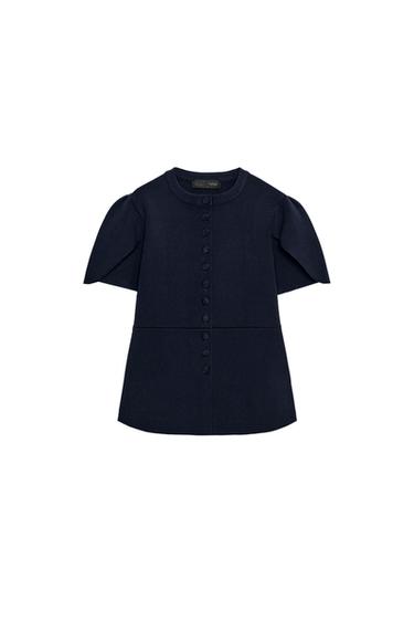 CARDIGAN WITH PUFF SLEEVES AND VENTS - Navy blue by Zara