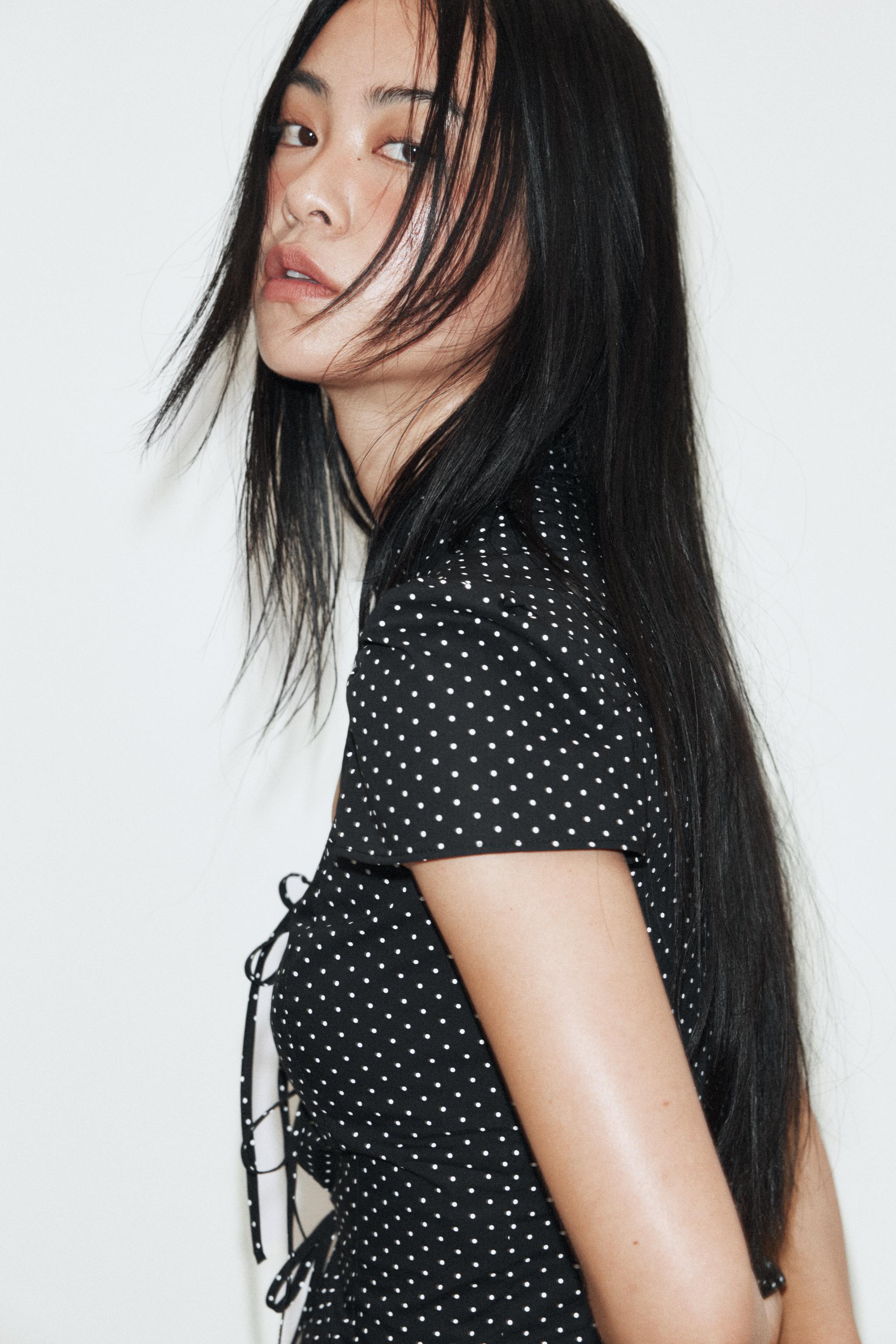 Женские рубашки Zara POLKA DOT POPLIN SHIRT WITH TIE OPENING — фото 3