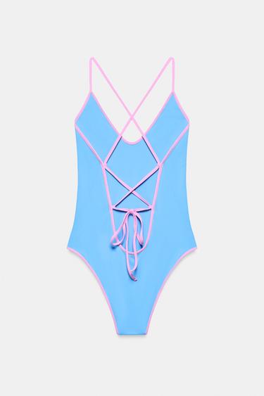 PLAIN SWIMSUIT WITH CONTRAST STRAPS - Sky blue by Zara - Image 6