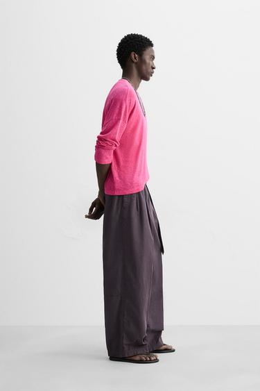 VISCOSE - LINEN T-SHIRT - Fuchsia by Zara - Image 3