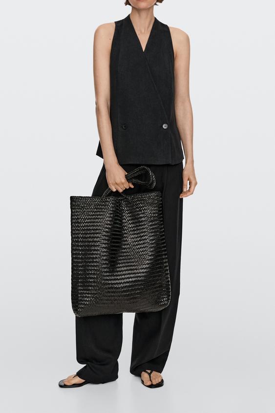 Large woven nappa leather tote bag from Zara - $690