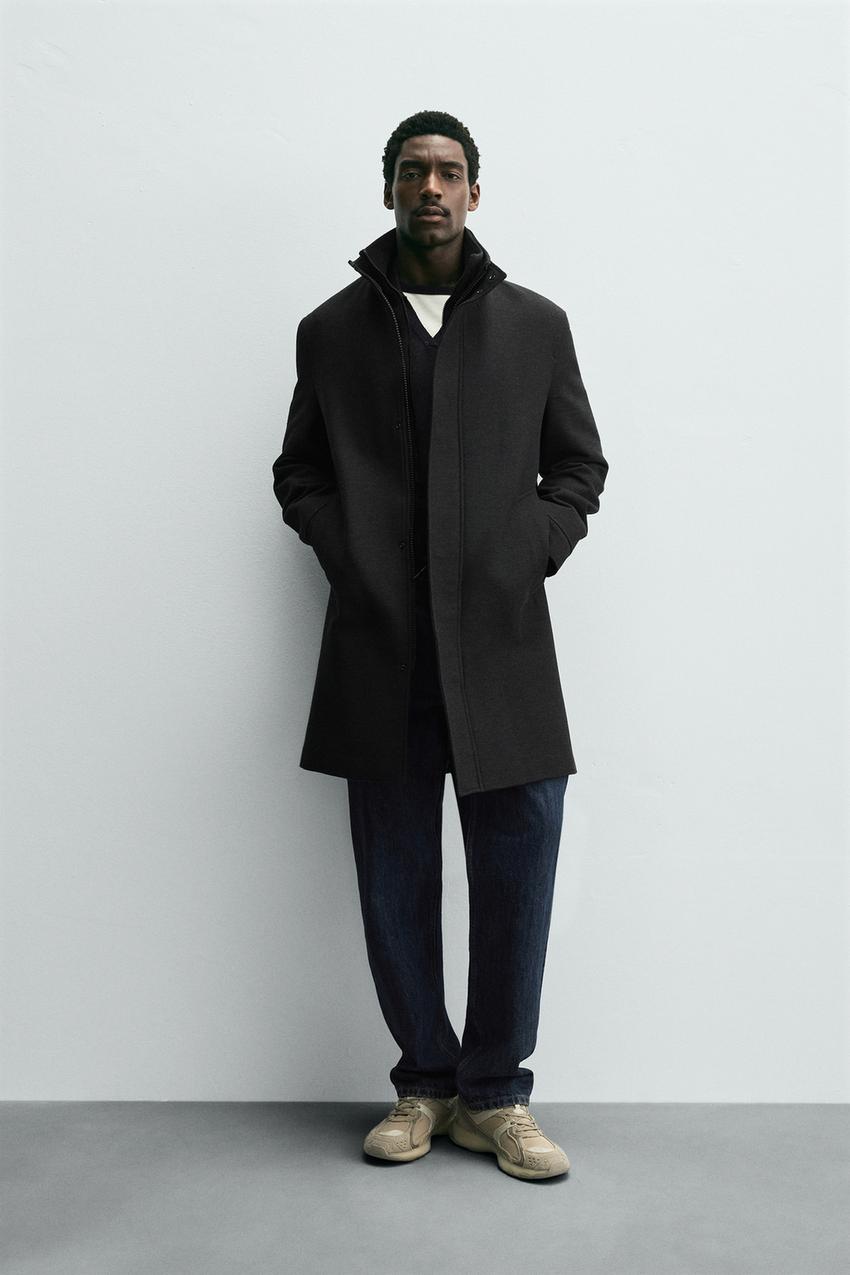 取り外し可能な襟付きコート - グレー | ZARA Japan / 日本