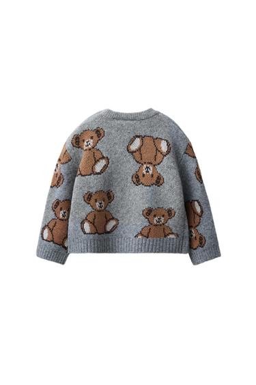 Zara BEAR PRINT KNIT SWEATER - Gray marl