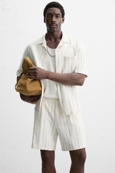 CHEMISE STRUCTURE À RAYURES - Écru / Bleu de Zara - Image 4