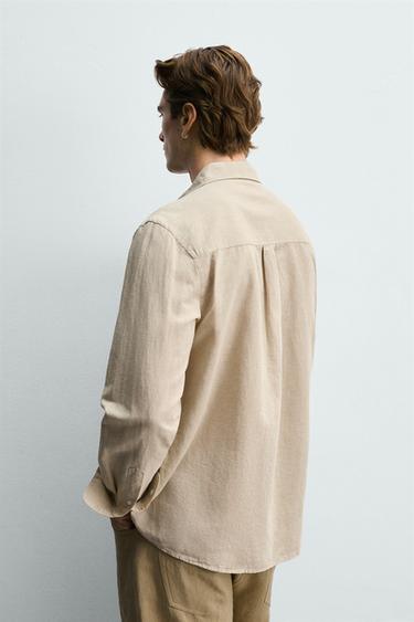 CHEMISE REGULAR FIT LIN-COTON - Beige clair de Zara - Image 2