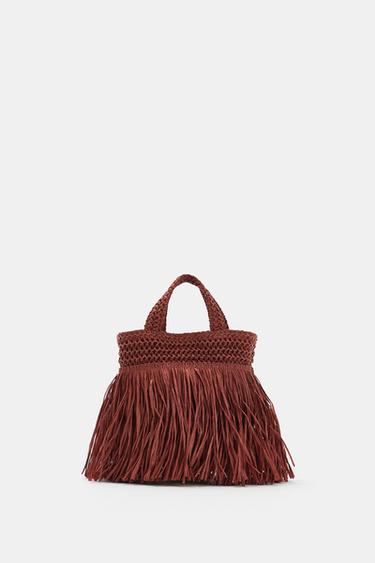 MINI HANDBAG WITH FRINGING - Burgundy Red by Zara