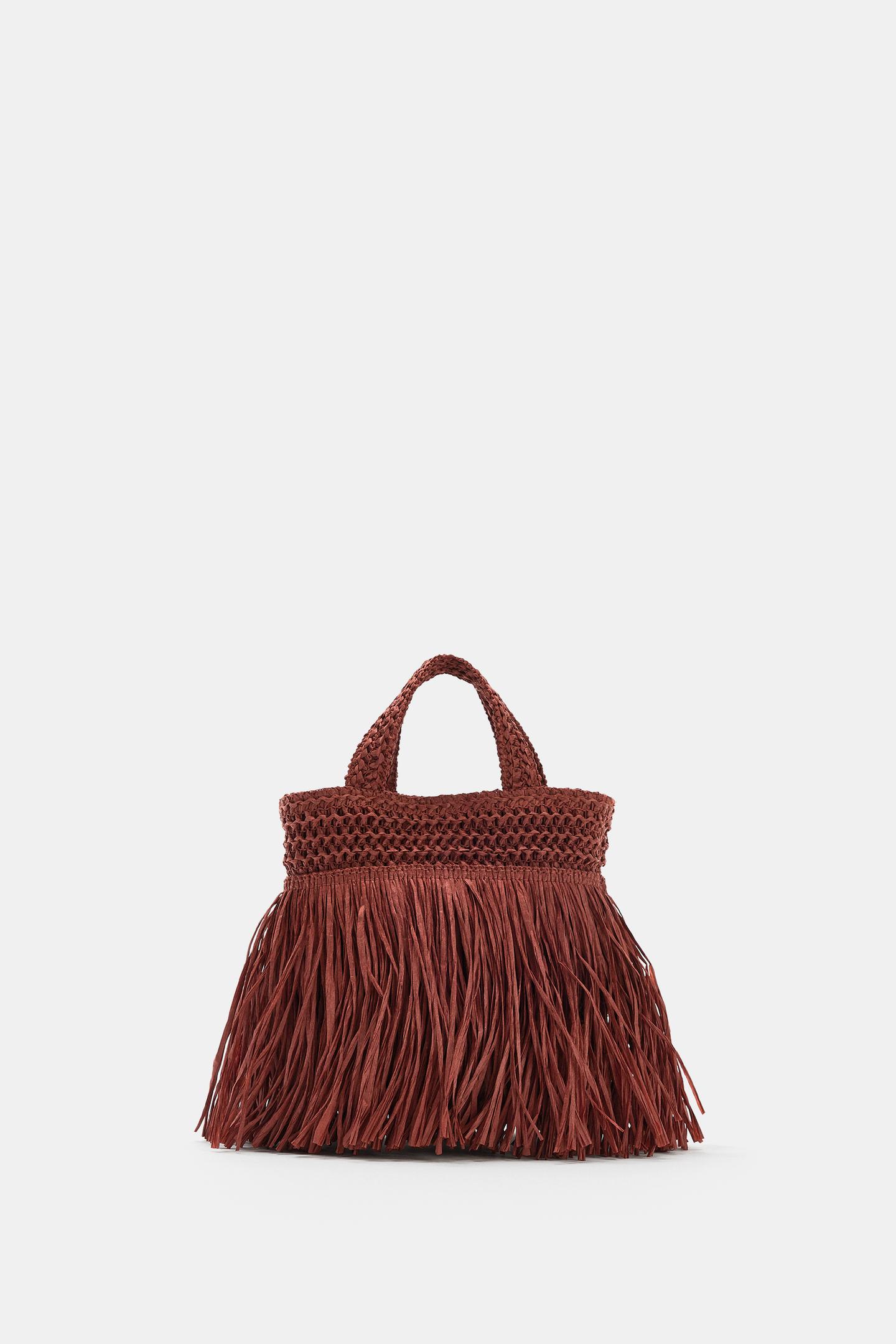 Женская сумка Zara Fringed Mini, цвет: Бордовый красный — фото 2